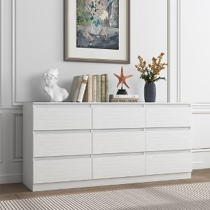CIPACHO Mid Century Modern 9 Drawer Dresser in White with Hidden Handle Perfect for Bedroom to Boost Storage and Elevate Retro Home Vibe - 1 of 4