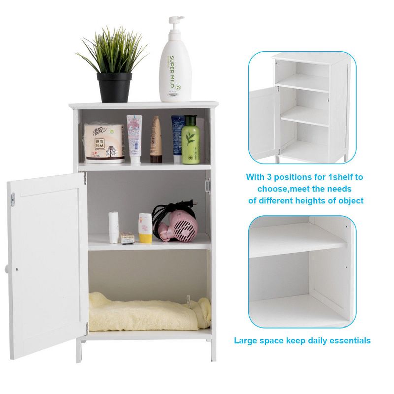 Costway Bathroom Floor Storage Cabinet Side Table Adjustable Shelf Organize Freestanding, 5 of 11