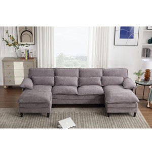 U Shaped Modular Sectional Sofa Couch, Corner Sofa With 4Pcs Waist Pillows, Terrycloth Fabric Sofa, Upholstered 4 Seater Couch-Cuddlewood - 1 of 4