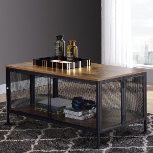 Royal Hampton Coffee Table with 1 Bottom Shelf and Mesh Design, Brown and Gray - 1 of 4