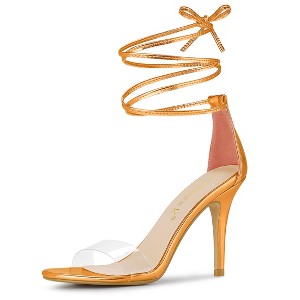 Allegra K Women's Opened Toe Clear Strap Stiletto Heel Lace Up Sandals - 1 of 4
