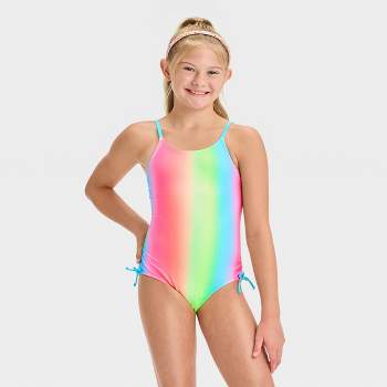 RAISEVERN Girls 1 Piece Swimsuit Rainbow Shark Bathing Suit for