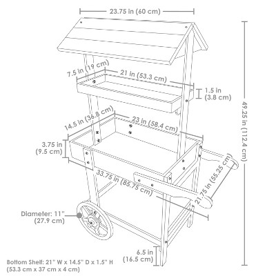 Charred Fir Wood 3-Tier Wheeled Flower Cart Display Stand