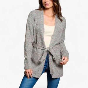 Amaryllis Women's Boucle Knit Belted Cardigan Long Sleeve Open Front Cozy Wrap Sweater with Tie Waist for Casual and Layered Looks - 1 of 4