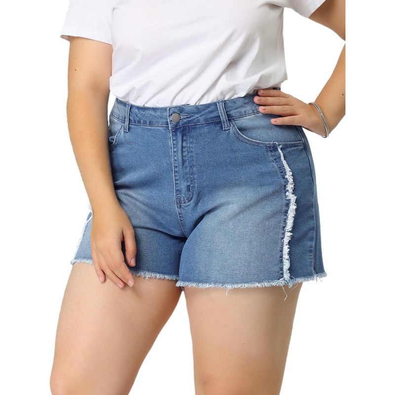 Women's Plus Size Jean Short Frayed Trim Stretched Distressed Denim Shorts, 1 of 7