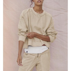 Women's Oversized Cropped Sweatshirts Crewneck Fleece Workout Pullover Sweater Fall Outfits - 1 of 4