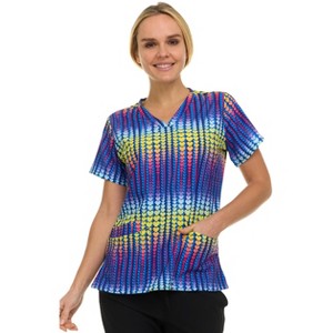 Medichic Scrubs Printed V-Neck Scrub Top - Four Pocket Fashion Scrub Top for Women, Love Collage, 2X Large - 1 of 4