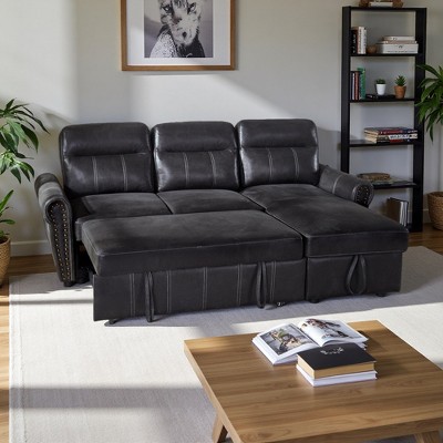 81.9" Faux Leather L-Shaped Sleeper Sectional Sofa with Bed & Storage