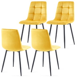 LOVMOR Mid-Century Velvet Dinning Chairs of 4 w/Upholstered Seat and Square-Patterned Backrest,Metal Legs for Dining Room,Living Room - 1 of 4