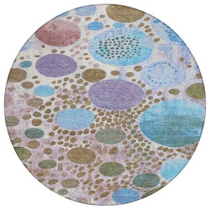 Khaki Blue And Purple Geometric Washable Indoor Outdoor Area Rug - 1 of 4
