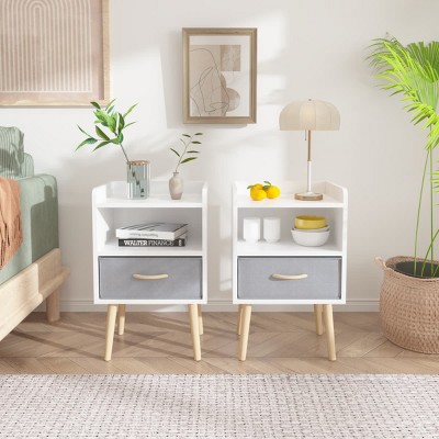 Nightstand Set of 2 with Shelf and Fabric Drawer,Storage Table for Bedroom, Living Room, Entryway-The Pop Home