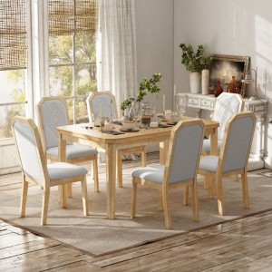 7-Piece Farmhouse Dining Collection, Classic Rustic Table and 6 High-Back Chairs, Ideal for Dining Rooms and Kitchens - 1 of 3