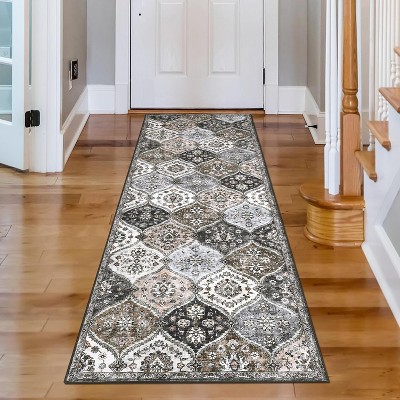 Vintage Washable Door Mat Small Farmhouse Floral Accent Rugs with Non-Slip Backing, Stain-Resistant Oriental Indoor Carpet