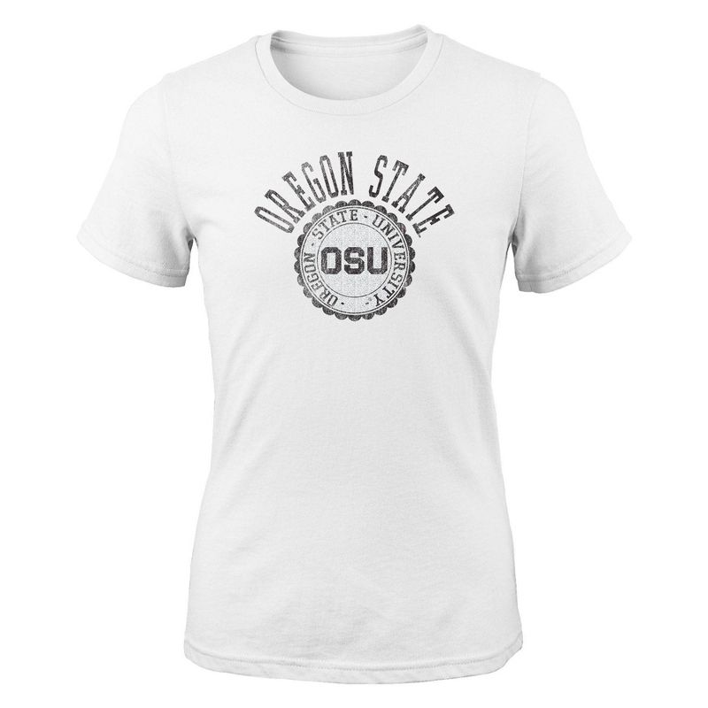 NCAA Oregon State Beavers Girls&#39; White Crew Neck T-Shirt, 1 of 2