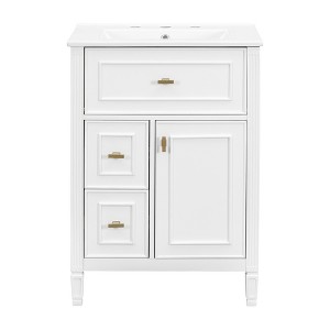 Gulches 24 Inches 1 Sink Freestanding White Bath Vanity with White Ceramic Top 3 Drawers Cabinet - 1 of 4