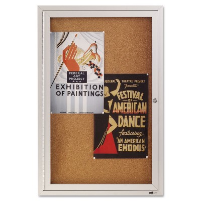 Quartet Enclosed Bulletin Board Natural Cork/Fiberboard 24 x 36 Silver Aluminum Frame 2363