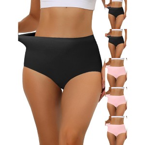 INSPIRE CHIC Women's Elastic High-Waisted Unlined Breathable No-Show Hipster Underwear 6 Packs - 1 of 4