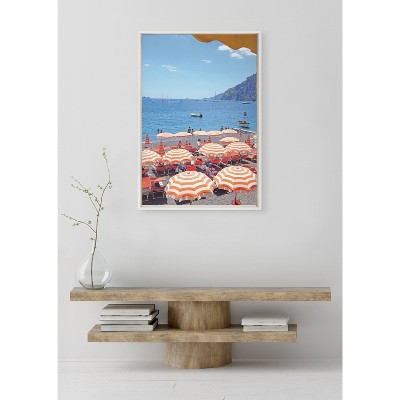 Arienzo Beach Club Coastal Canvas Print with White Frame