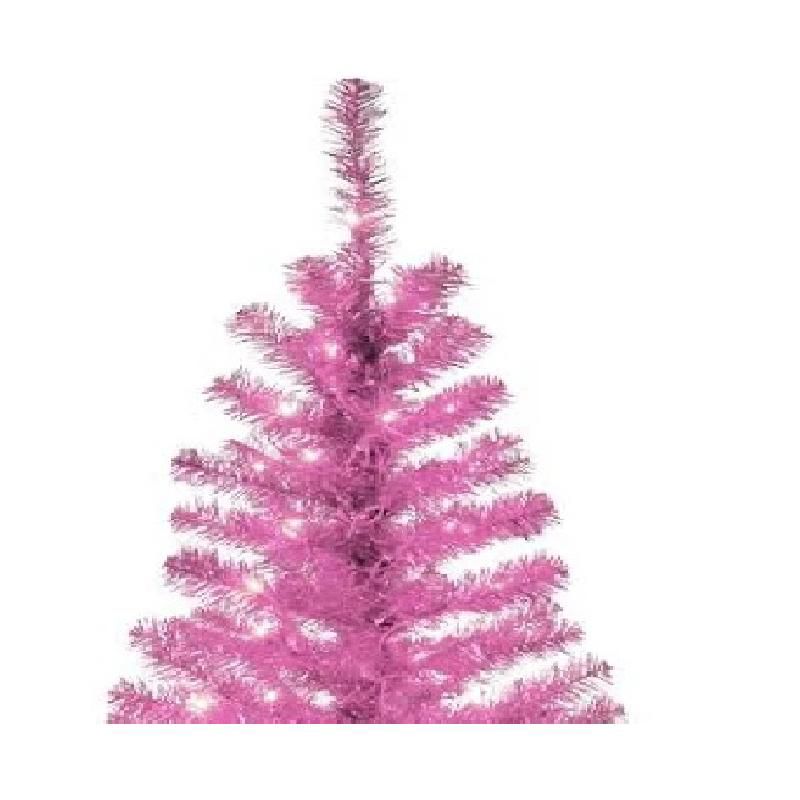 Northlight 3.5' Pre-Lit Potted Flocked Pink Tinsel Artificial Christmas Tree - Clear Lights, 1 of 2