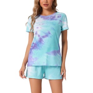 cheibear Women's Tie Dye Short Sleeves Sleepshirt with Shorts Lounge Sleepwear Pajama Set - 1 of 4