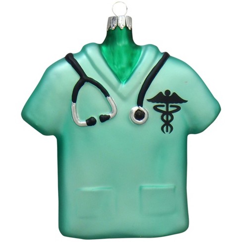 Male Physician in Green Scrubs with Clipboard Christmas Ornament