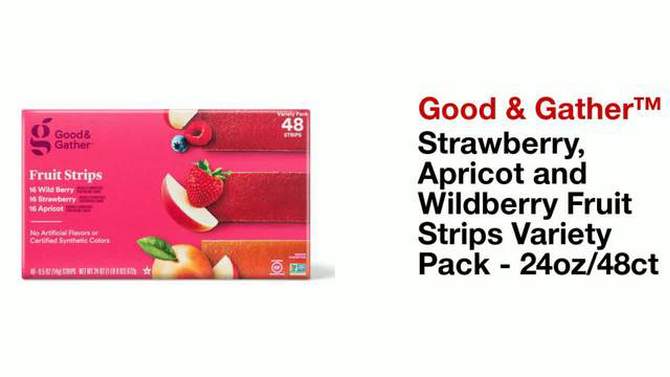 Strawberry, Apricot and Wildberry Fruit Strips Variety Pack - 24oz/48ct - Good &#38; Gather&#8482;, 2 of 5, play video
