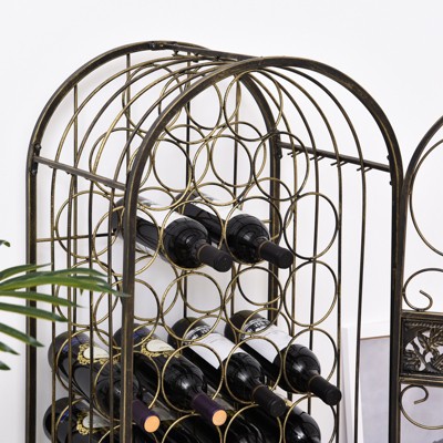 Antique Bronze Wrought Iron 45-Bottle Wine Rack with Lock