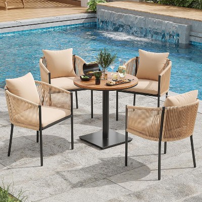 VisioGear Patio Accent Table Sets, 5 Pieces Outdoor Dining Set with Cushions, Patio Chair with Round Table for Lawn, Brown, 22.05"*24.41"*30.71"