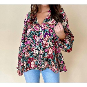 Women's Aria Satin Blouse - umgee - 1 of 3