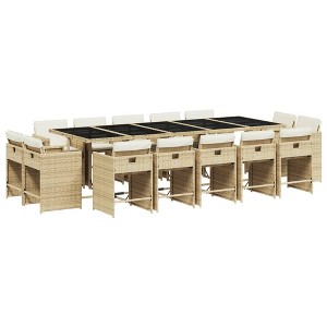 vidaXL 14 Seater Garden Dining Set with Cushions Beige Poly Rattan Outdoor Furniture for Patio Table and Chairs Cube - 1 of 4