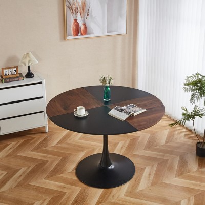 SEVOBAL Dining Tables 47.2" Tulip Round Dining Table with Metal Legs Stylish and Easy to Assemble for Dining Room, Brown, 47.24"*47.24"*29.13"
