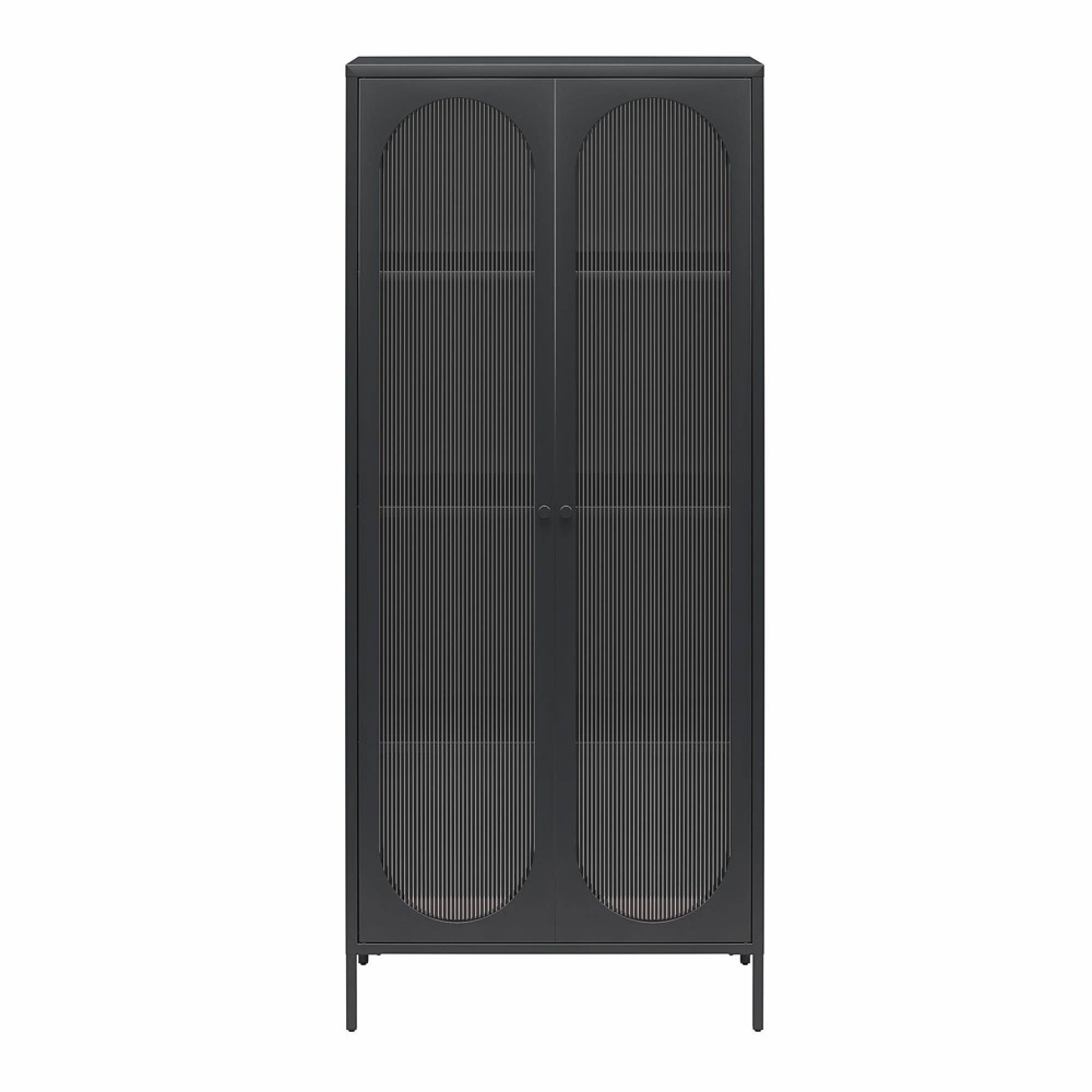 Luna Tall 2 Door Accent Cabinet with Fluted Glass Black - Mr. Kate