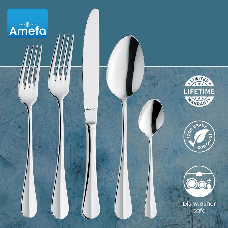 Amefa Baguette 20-Piece Premium 18/10 Stainless Steel Flatware Set, High Gloss Mirror Finish, Silverware Set Service for 4, Rust Resistant Cutlery, 5 of 8