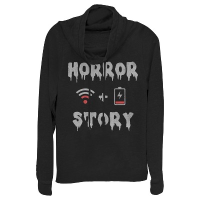 Juniors Womens CHIN UP Halloween WIFI Horror Story Cowl Neck Sweatshirt