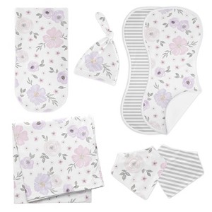Sweet Jojo Designs Girl Newborn Baby Layette Gift Set Watercolor Floral Purple Pink and White 8pc - 1 of 4