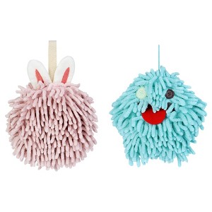 REGALWOVEN Soft Absorbent Chenille Decorative Hanging Ball Hand Towels 2 Pcs - 1 of 4