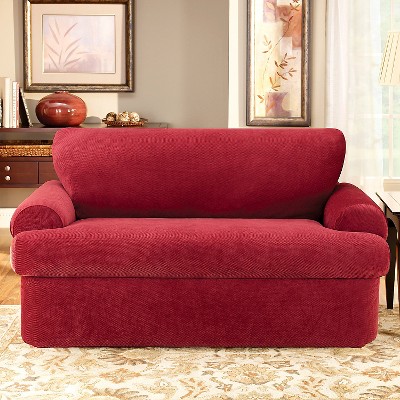 Stretch Pique 3 Piece T Loveseat Slipcover - Sure Fit, Red