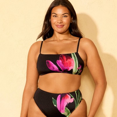 Shade & Shore Women's Floral Print High Shine Bralette Bikini Top - Shade & Shore™ Black M — фото 4