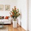 Coucheta 4Ft Artificial Bushes with Camellia Flowers, Faux Fall Trees in Pots, Orange Tree for Autumn Porch, Front Door, Indoor & Outdoor Decor - 4 of 4