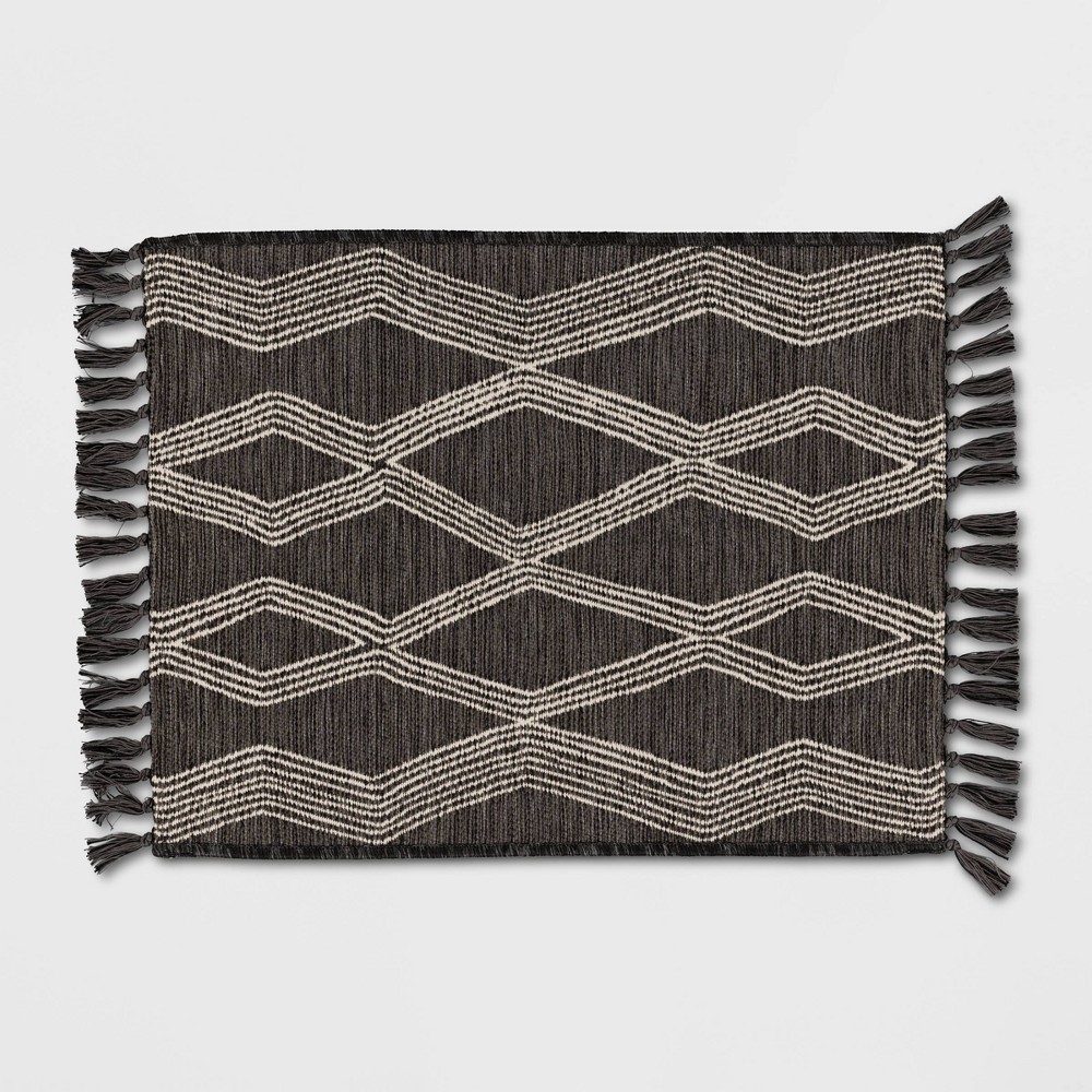 Photos - Doormat 2'x3' Modern Diamond Tapestry Rectangular Woven Outdoor Accent Rug Charcoa