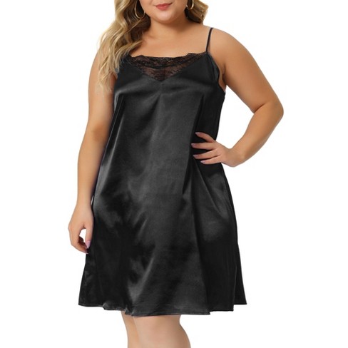 Orinda Women's Plus Size 2023 Spaghetti Strap Adjustable Lace Insert Satin Cami Nightdress Black 4x : Target