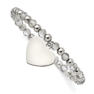 Chisel Stainless Steel Polished Heart Dangle 6mm Grey Glass Beaded Stretch Bracelet - 1 of 4