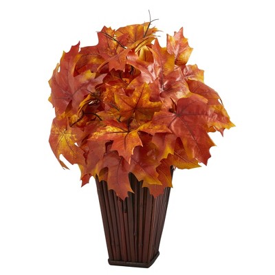Nearly Natural 19-in Autumn Maple Leaf Artificial Plant in Decorative Planter