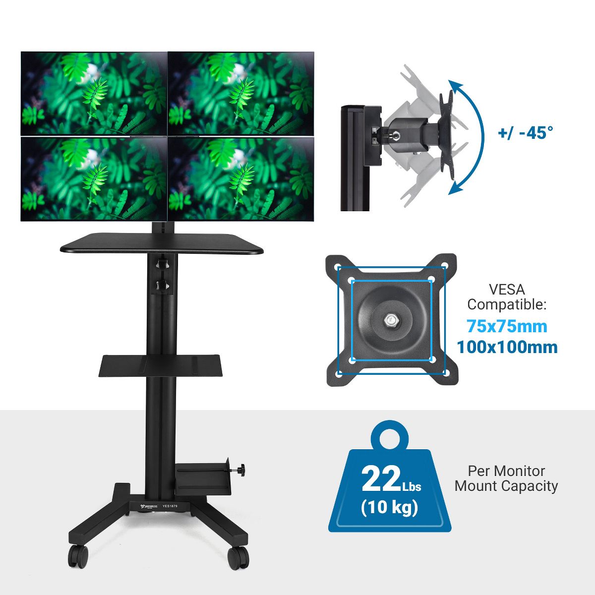 Yescom NexusX Commander Rolling Computer Cart 4-Monitors Industrial Heavy-Duty Mobile Workstation for Production Line Monitoring MES/HMI Control Shop - thumbnail 4
