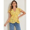 Allegra K Women's Floral Printed V Neck Short Sleeve Tie Waist Wrap Blouse - 4 of 4