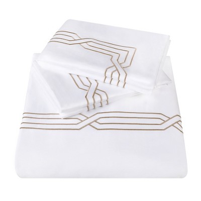 Luxury 1200 Thread Count Cotton Geometric Scroll Embroidered 3 Piece Duvet Cover Set by Blue Nile Mills