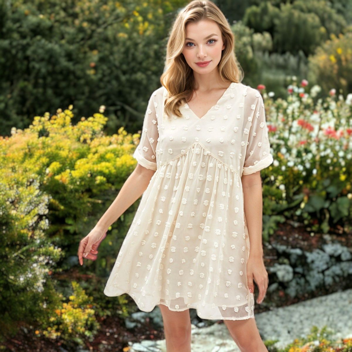 Anna-Kaci Women's Floral Dream Embroidered Bell Sleeve Dress for Everyday Wear - thumbnail 2