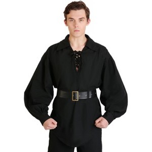 HalloweenCostumes.com One Size  Men  Mens Pirate Costume Shirt with Belt | Black, Black - 1 of 3