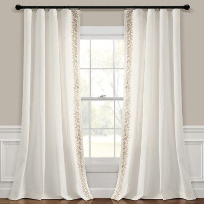Luxury Modern Flower Linen Like Embroidery Border Window Curtain Panel OffWhite/Neutral Single 52X84