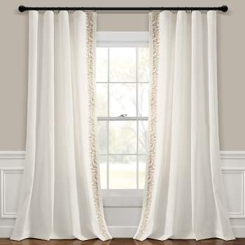Luxury Modern Flower Linen Like Embroidery Border Window Curtain Panel OffWhite/Neutral Single 52X84